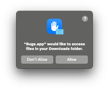 A popup requesting permissions to read from the Downloads folder